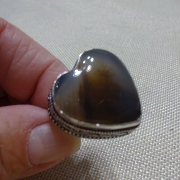 Natural MONTANA AGATE HEART Handmade Sterling 925 Ring Size 8.5 #544C - Picture 3 of 3